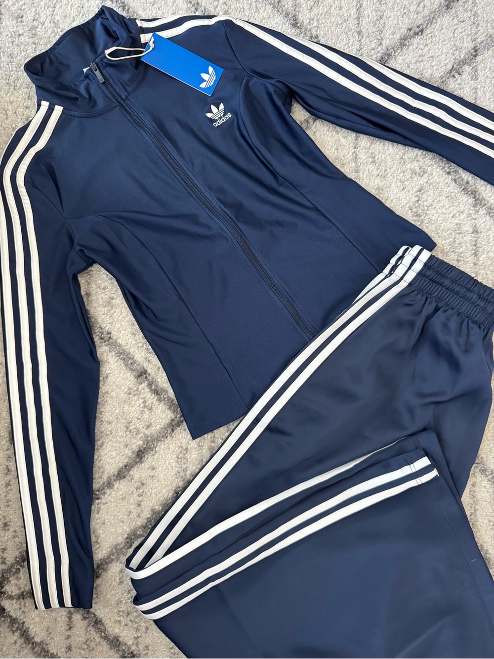 2pc Adidas Navy and White 3-Stripe Track Jacket & Pants